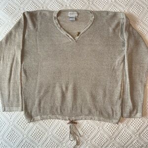 Vintage Spanner Made in Hong Kong Linen Cotton v-neck knit top with tie, large